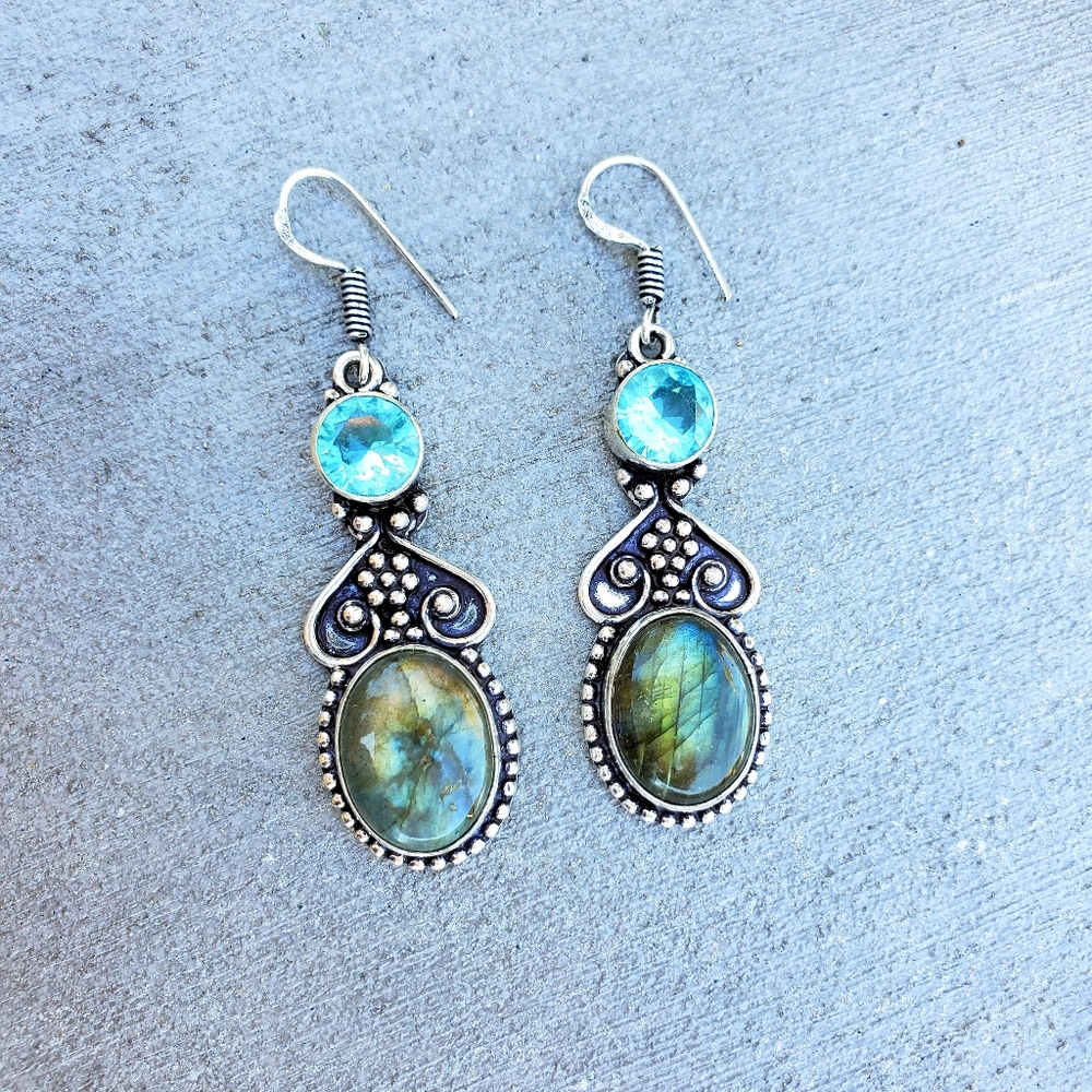 Labradorite Flash Antique. 925 Earrings NWOT